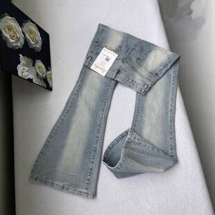 美式辣妹低腰微喇牛仔裤女2025年新款秋季复古水洗磨白喇叭马蹄裤