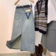 2024年春季 高腰a字半身裙遮跨显瘦开叉包臀牛仔裙中长款 新款 女装