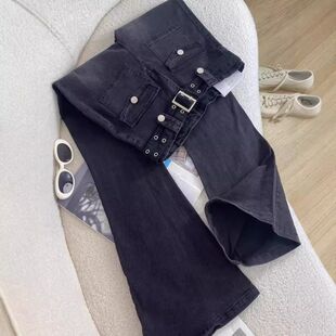 黑色高腰紧身微喇牛仔裤2024秋季新款显瘦辣妹显瘦修身马蹄喇叭裤