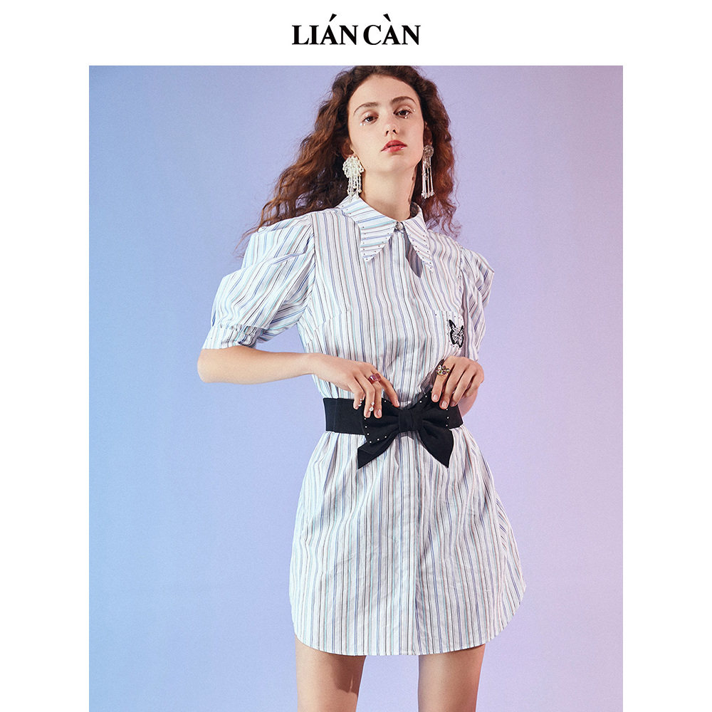 波西米亚风A字裙棉条纹