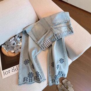 梨形身材阔腿牛仔裤女夏季薄款大码胖MM高腰宽松显瘦小个子九分裤