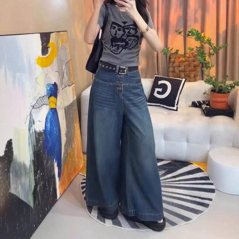 梨形身材阔腿牛仔裤女2025春秋大码胖mm宽松显瘦遮胯遮肉拖地长裤