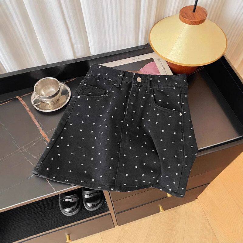 黑色波点碎花牛仔半身裙女薄夏季新款高腰显瘦a字休闲包臀短裙ins