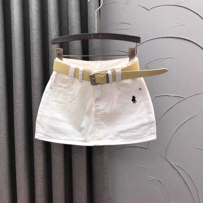 白色高腰刺绣牛仔短裙女显瘦夏季时尚百搭A字水洗辣妹半身包臀裙