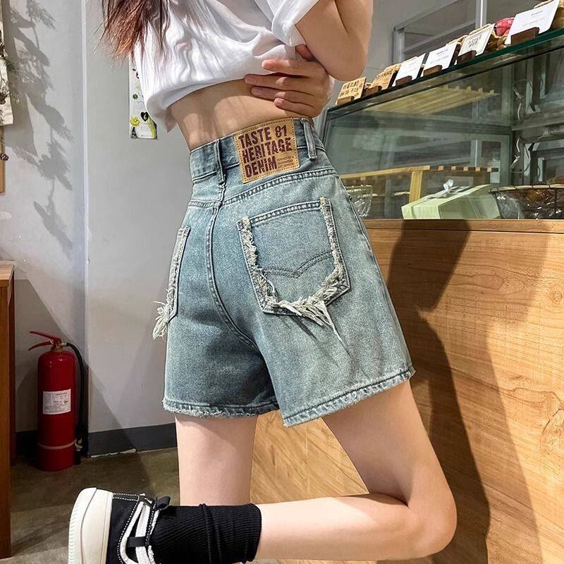 小众阔腿牛仔短裤女夏天薄款2024新款高腰显瘦设计感a字阔腿热裤