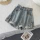 女夏季 薄款 松紧高腰a字热裤 花苞牛仔短裤 外穿辣妹宽松卷边阔腿裤