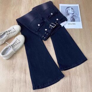 黑色喇叭裤女秋冬季2024年新款高腰显瘦垂坠感马蹄裤小个子微喇裤