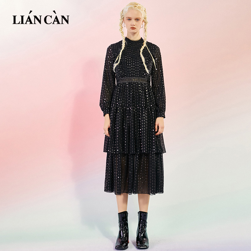 轻职风大摆裙聚酯纤维圆点