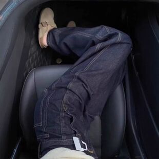 复古深蓝色直筒牛仔裤女新款春季2026年高腰梨形身材显瘦阔腿裤子