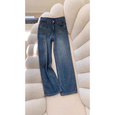 复古蓝色牛仔裤女2025春夏爆款高腰宽松显瘦小个子窄版直筒拖地裤