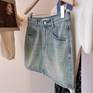 2025夏季薄款大码牛仔短裙女胖妹妹mm宽松防走光a字包臀半身裙子