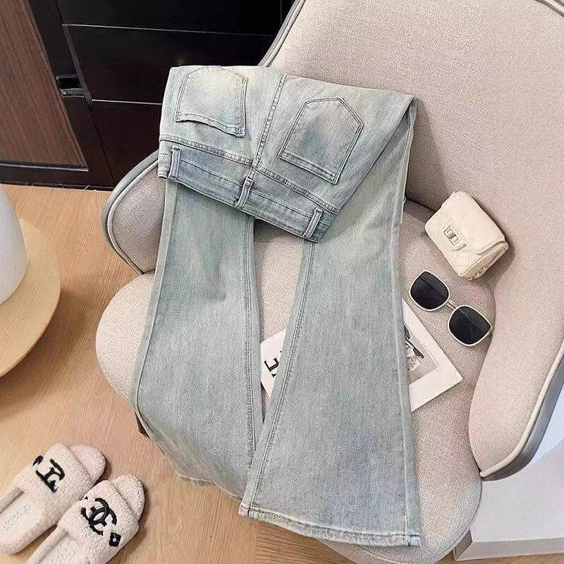 浅色水洗微喇牛仔裤女夏季新款高腰显瘦小个子百搭喇叭马蹄拖地裤