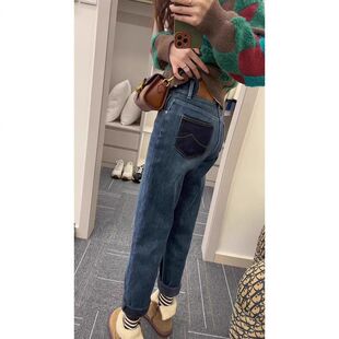 2024冬季款加绒加厚高腰牛仔裤女大码显瘦百搭小个子哈伦老爹裤子