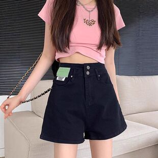 小个子黑色高腰牛仔短裤女大码胖mm夏季弹力显瘦遮胯休闲a字热裤
