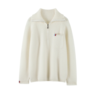 康赛妮Aurora彩条半拉链套头衫超厚款宽松100纯山羊绒针织衫柔软