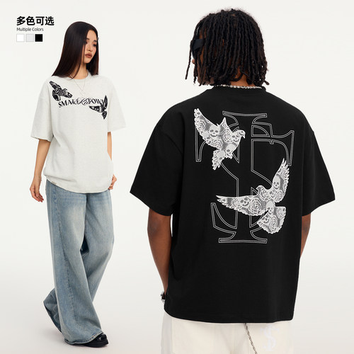 蕾丝绣花T恤宽松情侣TEE