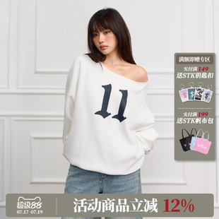 STK SmallTownKid 女士露肩套头卫衣 美式复古休闲街头国潮牌