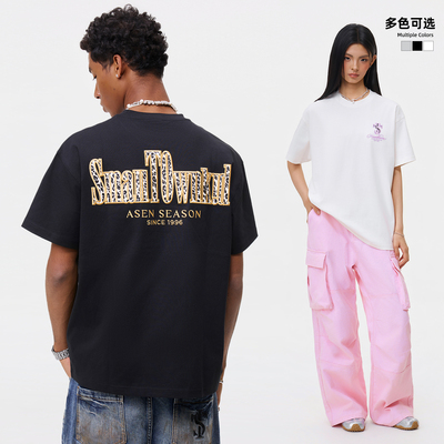 STK SmallTownKid豹纹贴皮闪钻短袖T恤美式嘻哈男女潮牌重磅体恤