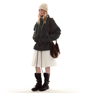 外套工装 复古水洗做旧下摆抽绳花苞夹克收腰修身 棉服 YOU ADORE