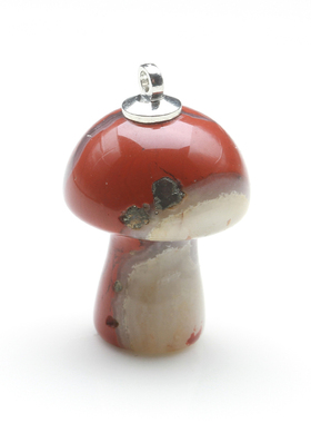 天然水晶吊坠项链红竹石小蘑菇石英质玉红碧玉有金点一物一图A33