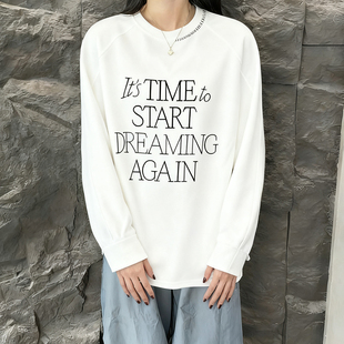 T恤女秋冬百搭显瘦上衣打底衫 宽松字母刺绣圆领长袖 韩版 2025新款