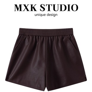 高腰宽松PU皮短裤 女装 女休闲百搭显瘦 新款 2025秋季