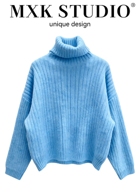 2025新款软糯奶fufu高领针织衫秋冬毛衣内搭慵懒休闲长袖上衣短款