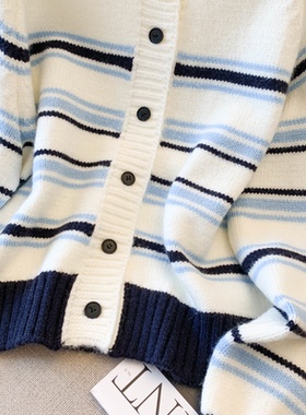 2025新款韩版宽松显瘦百搭圆领长袖针织衫女条纹毛衣上衣