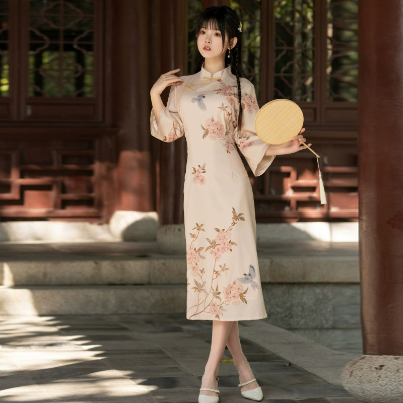 新中式国风民国风优雅印花日常改良旗袍连衣裙女春夏季新款中长款
