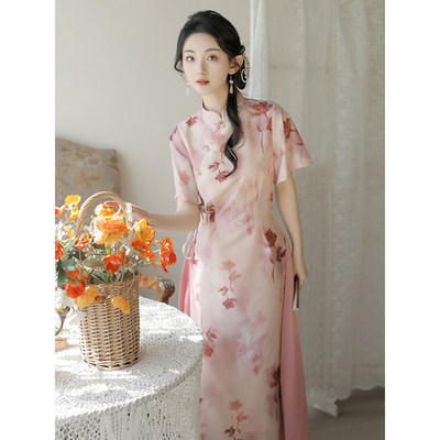 新中式民国风超好看绝美粉色旗袍