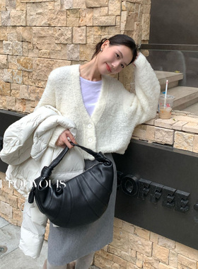 TTOOVOUIS冬季新款2408休闲甜美可爱圈圈毛V领羊毛针织开衫毛衣女