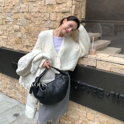 TTOOVOUIS冬季新款2408休闲甜美可爱圈圈毛V领羊毛针织开衫毛衣女