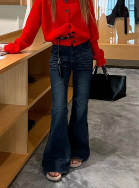 ICC 重工立体压褶猫须弹力喇叭裤复合绒微喇牛仔裤女十三行10589