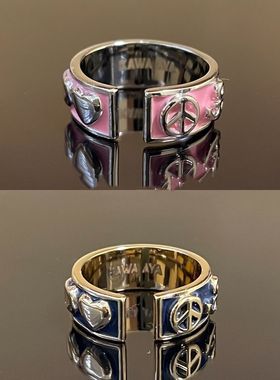 爱心冷法郎开口戒指牛排天反战水手粉蓝双色环形耳夹