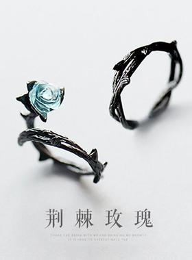 荆棘玫瑰戒指一对男女情侣对戒个性小众设计开口食指尾戒指环