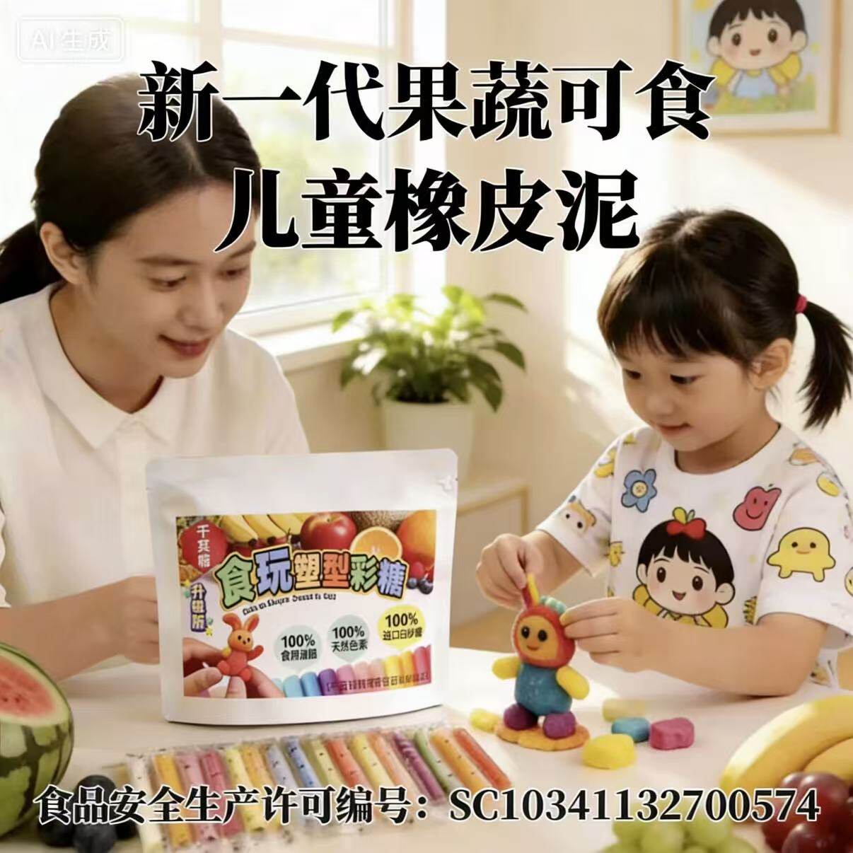 【新一代】千其糖可食用彩糖泥橡皮泥水果色素手工制作儿童玩具