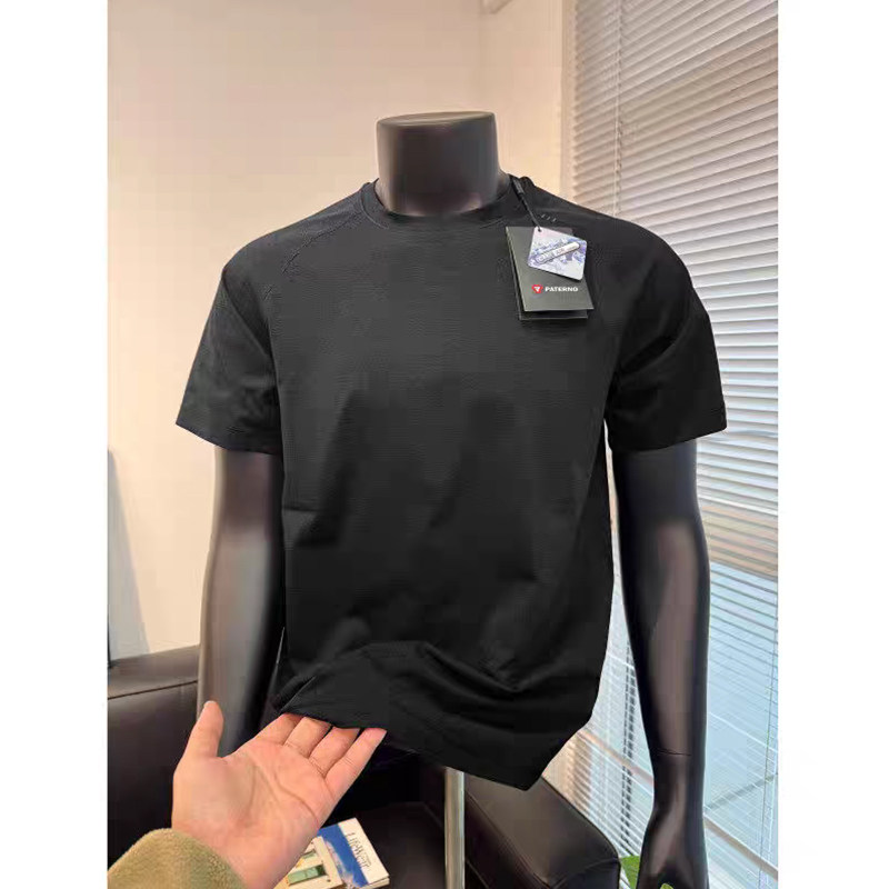 夏季冰丝港风ins休闲凉感速干户外运动跑步T恤男弹力健身纯色短袖