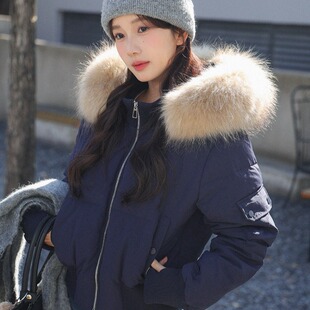 2026小镇姗姗雪映阑珊仿真貉子毛领棉服女冬防风短款连帽保暖外套
