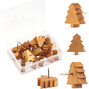 盒装创意木质圣诞树造型图钉木制图钉按钉软木板留言钉照片墙钉子