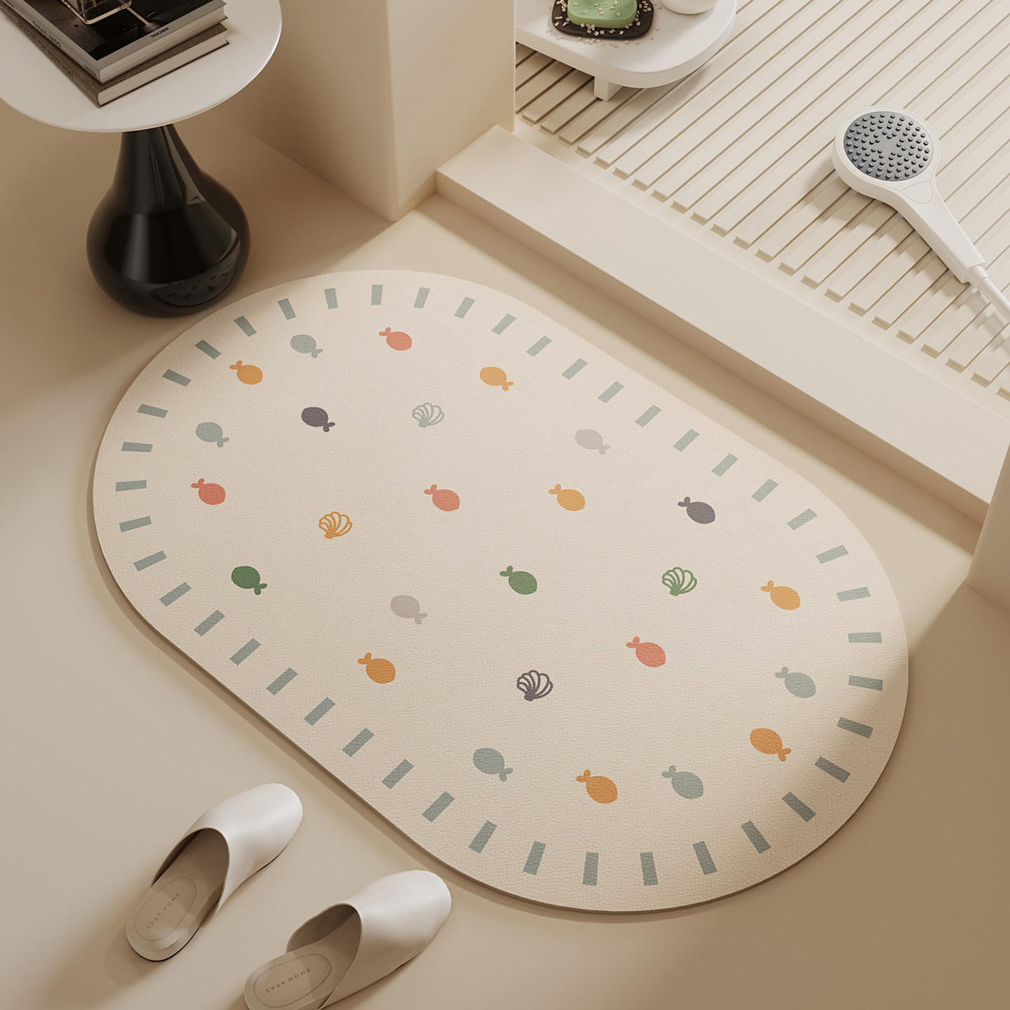 硅藻泥浴室防滑垫卡通奶油风厕所门口椭圆吸水垫子卫生间地毯加厚