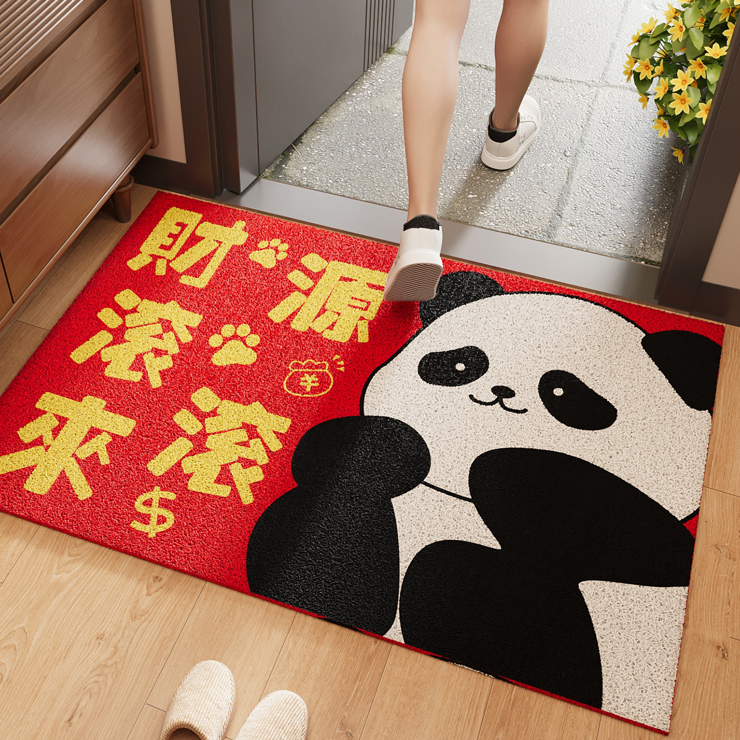 红色熊猫入户门地垫玄关大门口进门脚垫防滑除尘喜庆耐磨刮泥地毯