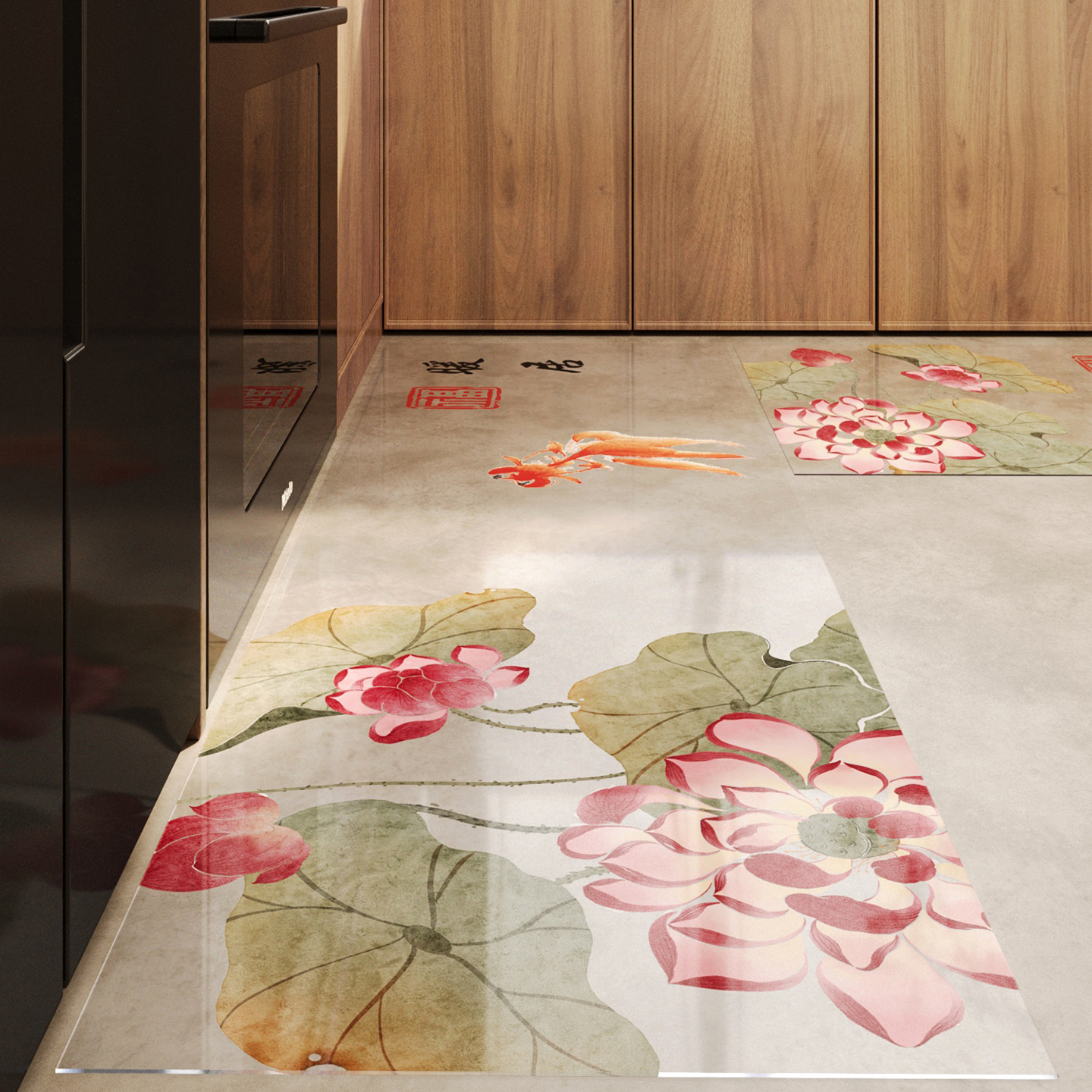 新中式透明厨房防滑防油地垫