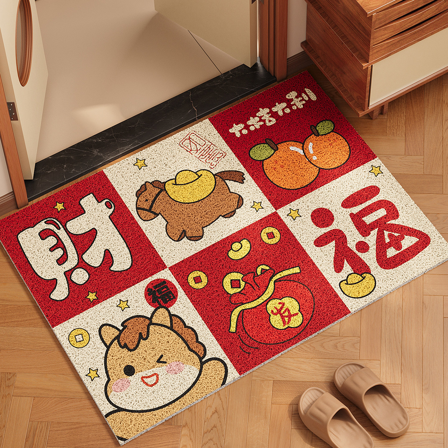 红色入户门地垫2026新款丝圈喜庆小马玄关门口进门可裁剪脚垫地毯,居家布艺,入户地垫,淘宝优惠券,粉丝福利购,淘宝优惠卷