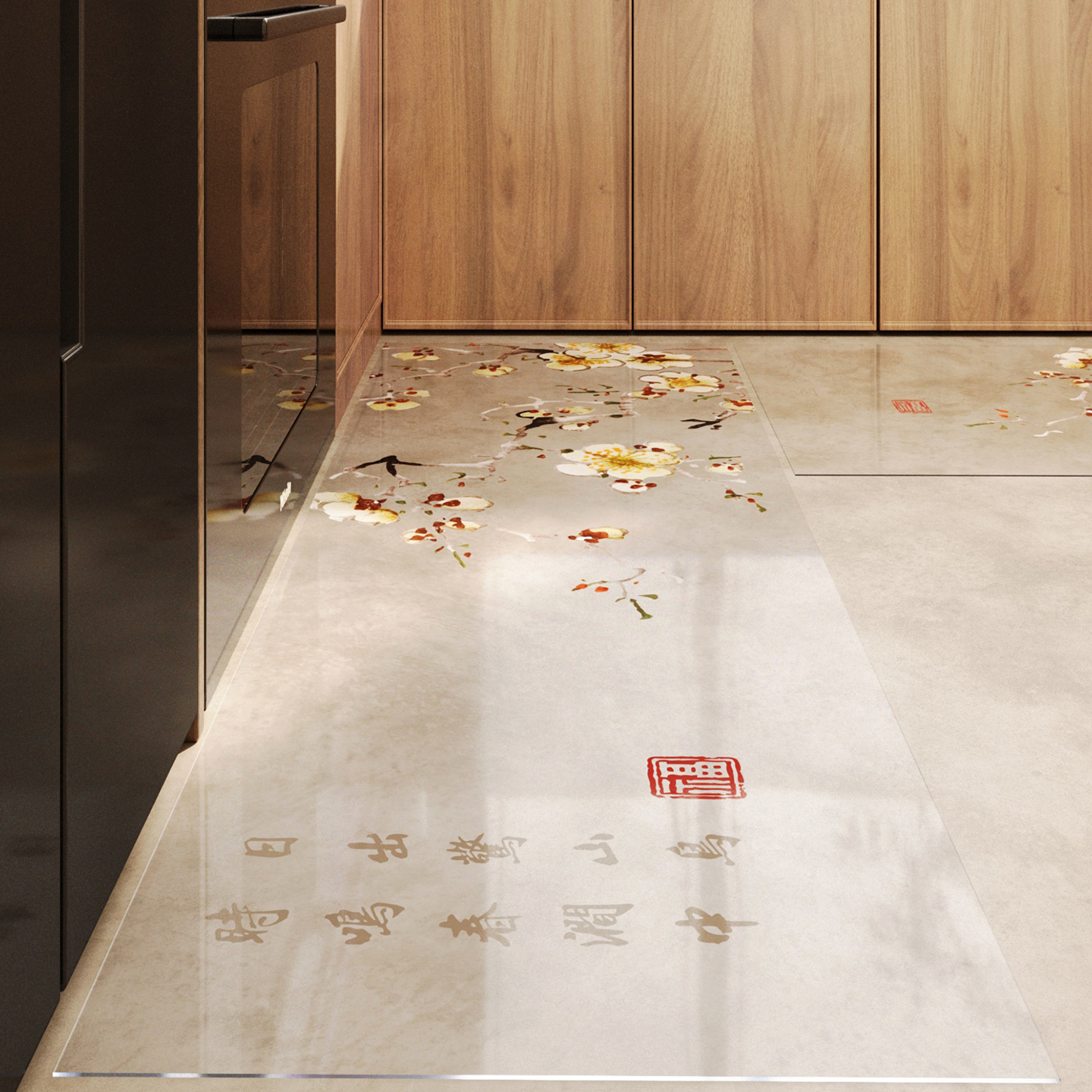 软玻璃厨房专用地垫新中式透明防水防油免洗地毯门口可裁剪脚垫子