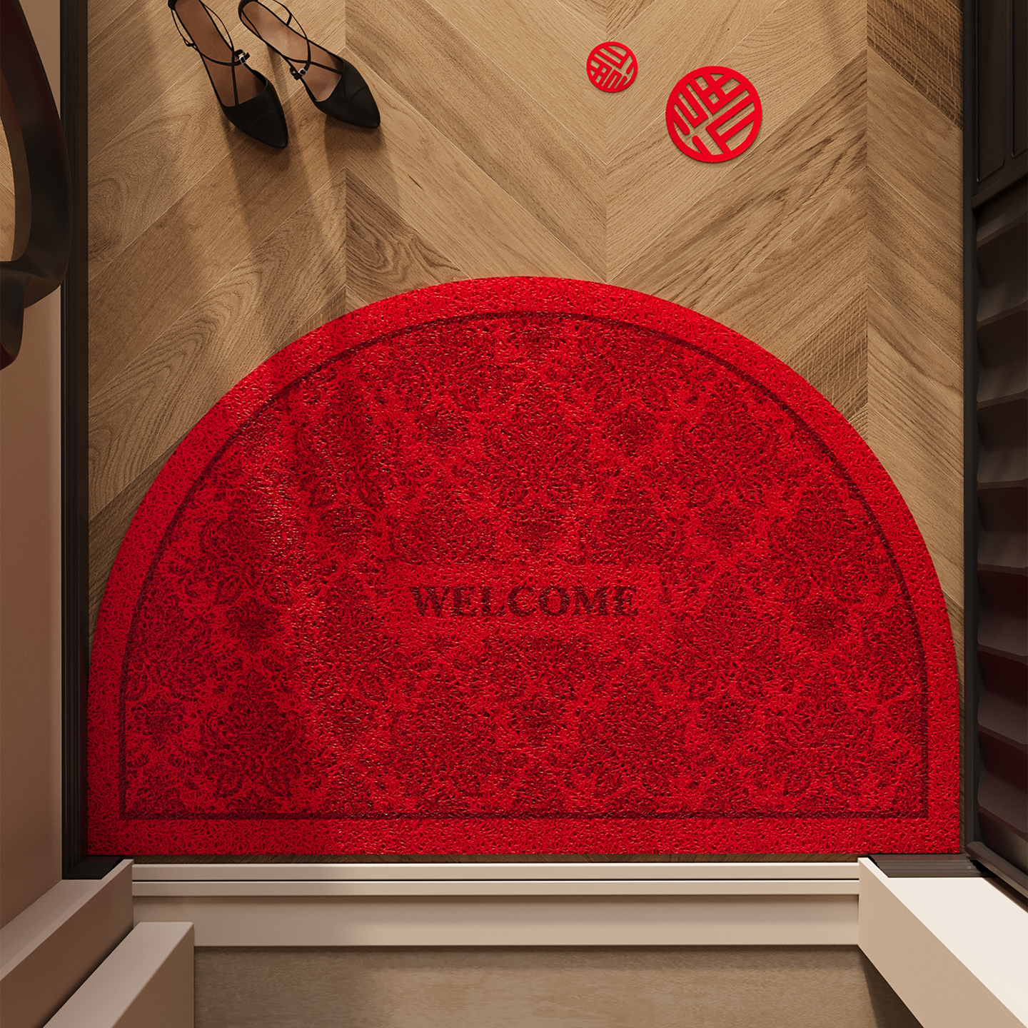 红色丝圈入户门地垫玄关大门脚垫