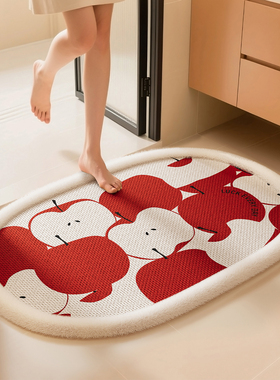 浴室防滑垫红色喜庆苹果厕所门口卫生间地垫耐脏吸水速干擦脚地毯
