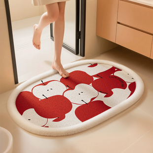 浴室防滑垫红色喜庆苹果厕所门口卫生间地垫耐脏吸水速干擦脚地毯