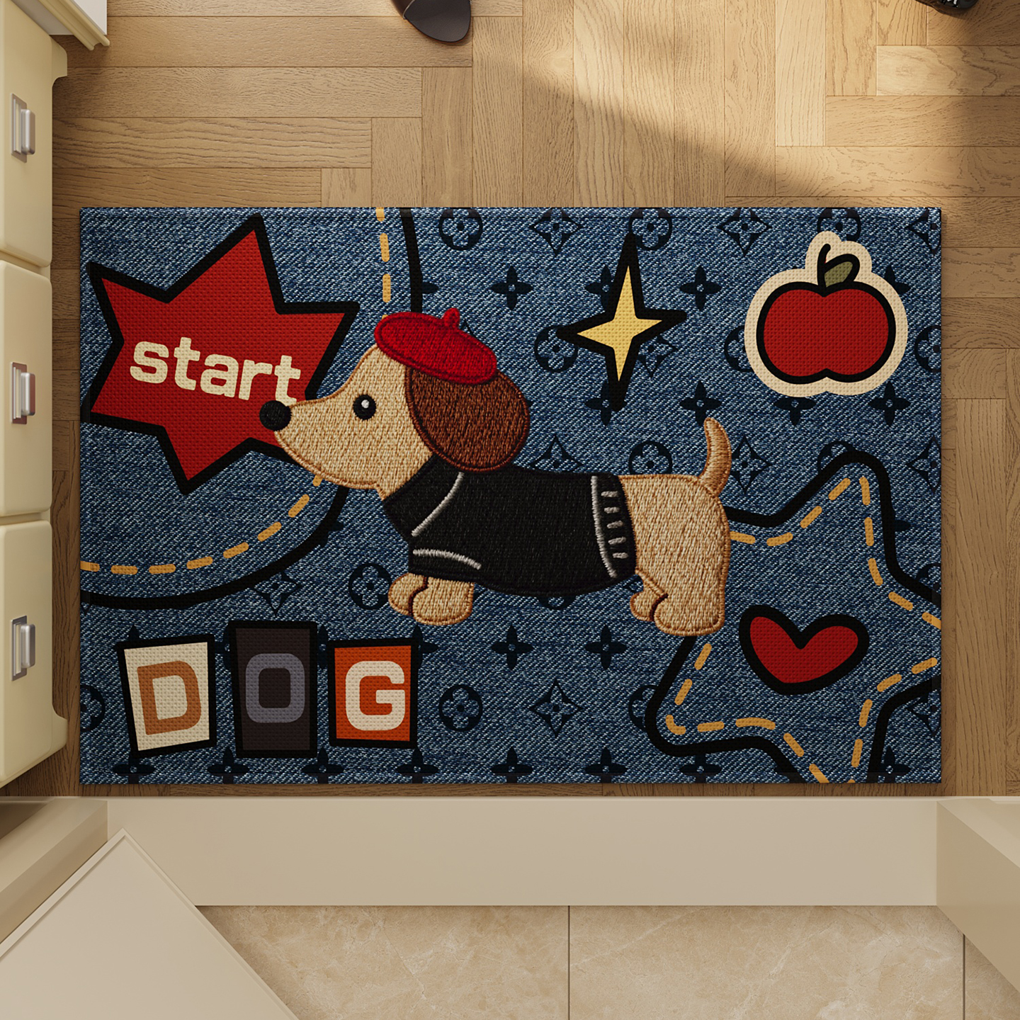 入户门地垫高级感仿牛仔大门口防滑脚垫耐脏除尘地毯耐磨门垫定制