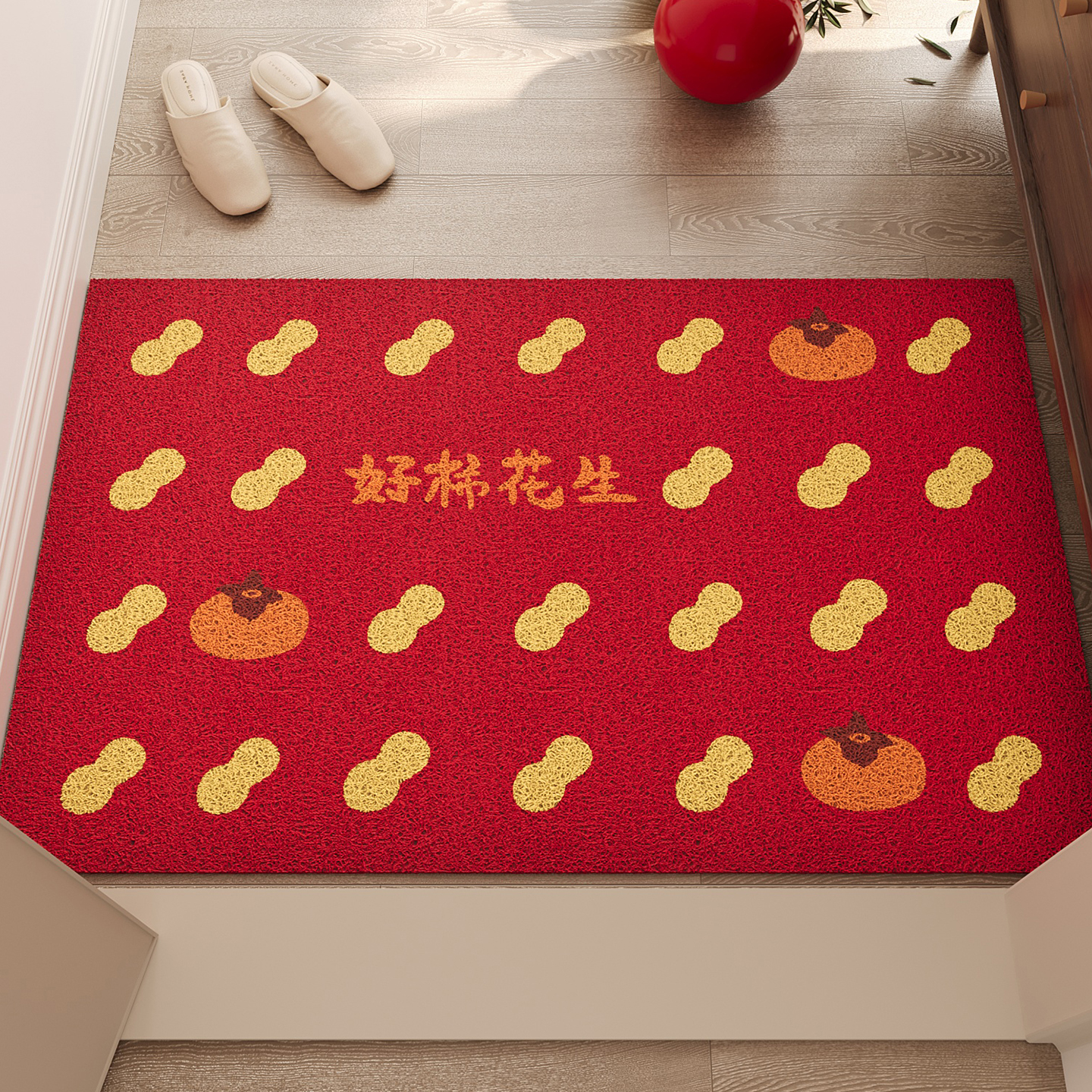 入户门地垫红色PVC丝圈玄关大门口进门脚垫防滑除尘喜庆刮泥地毯