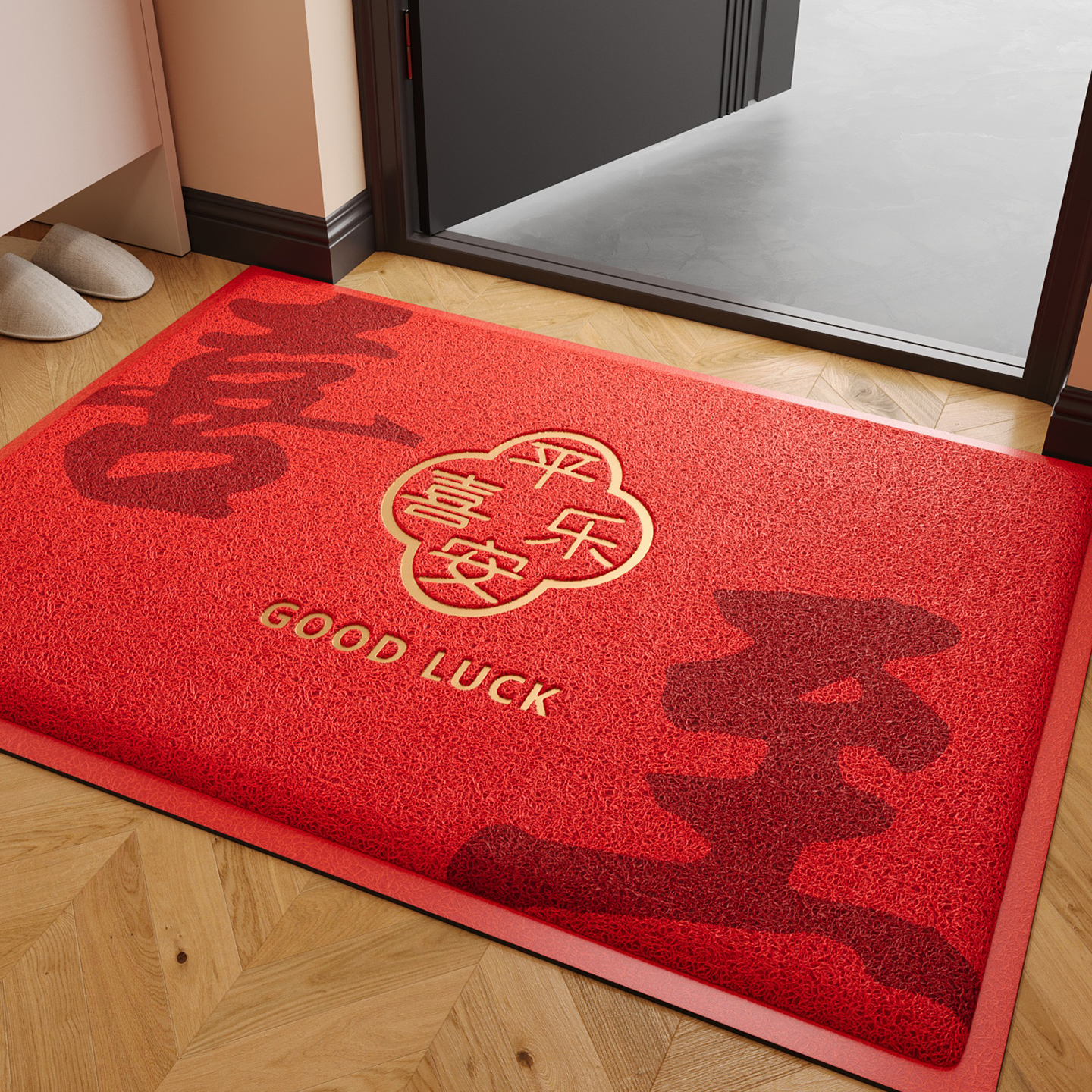 红色入户门地垫大门口进门脚垫防滑除尘耐脏耐磨除尘刮泥压花地毯